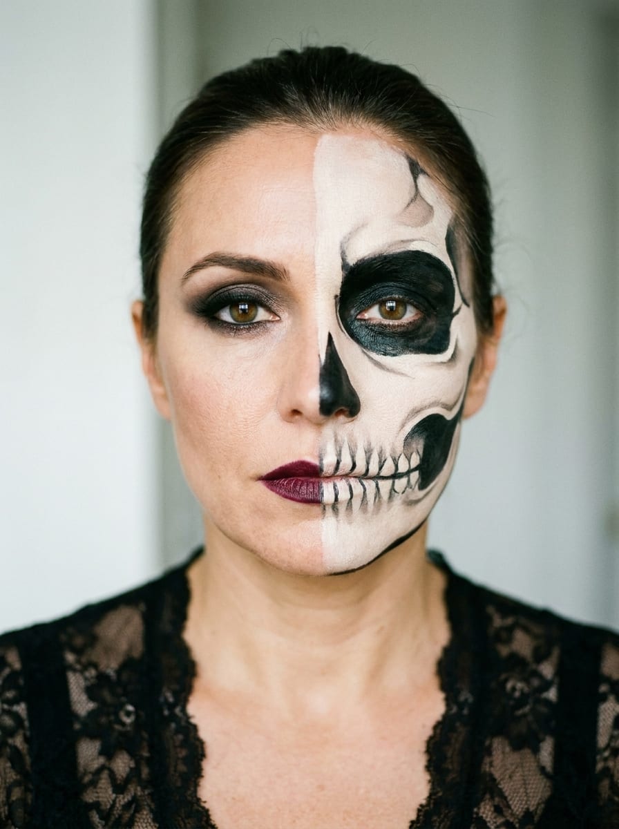 Skeleton Half-Face Makeup - Halloween Make-up